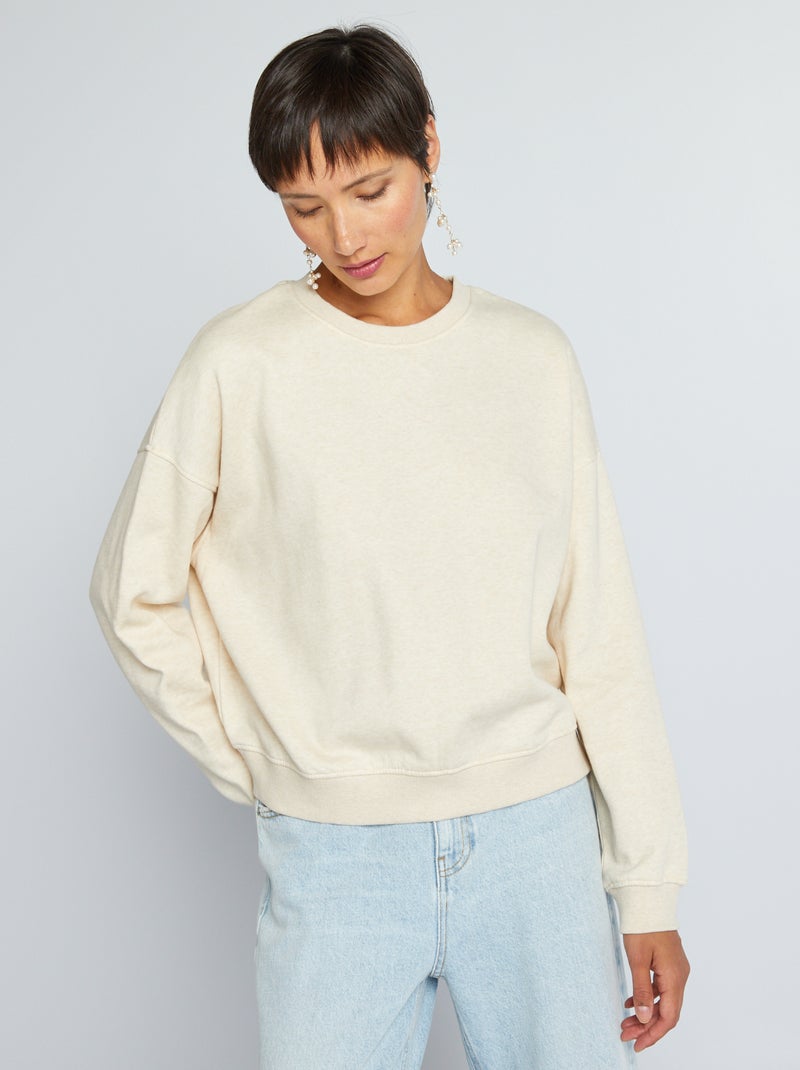 Sweatshirt em moletão lisa BEGE - Kiabi