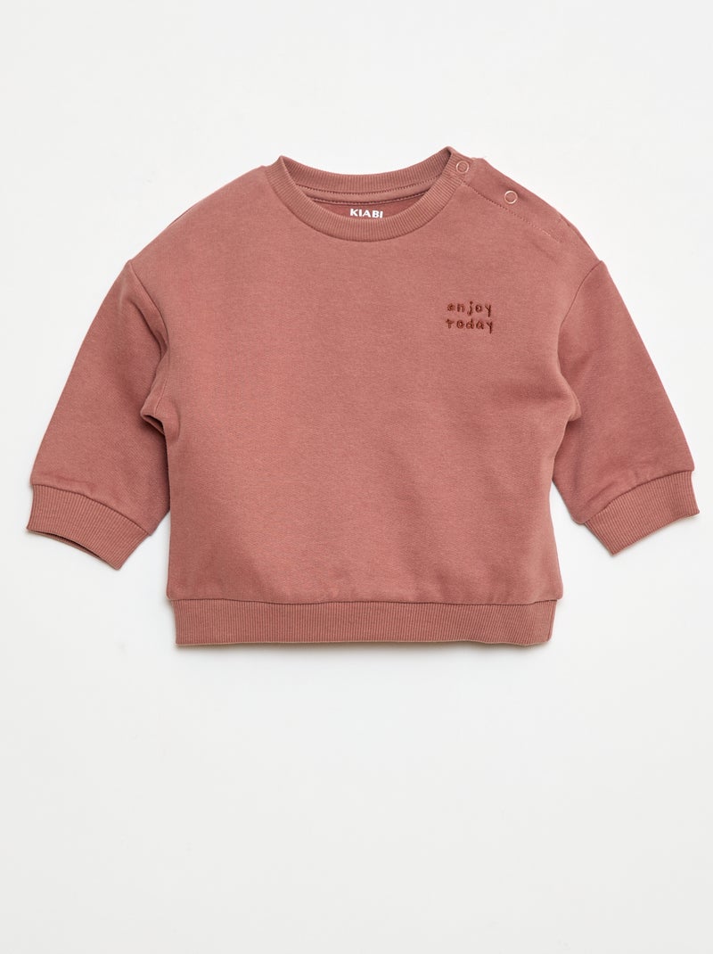 Sweatshirt em moletão lisa Castanho - Kiabi