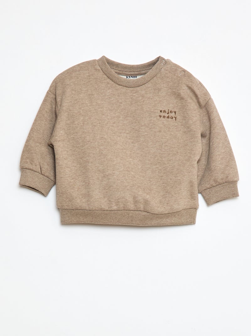 Sweatshirt em moletão lisa Castanho - Kiabi