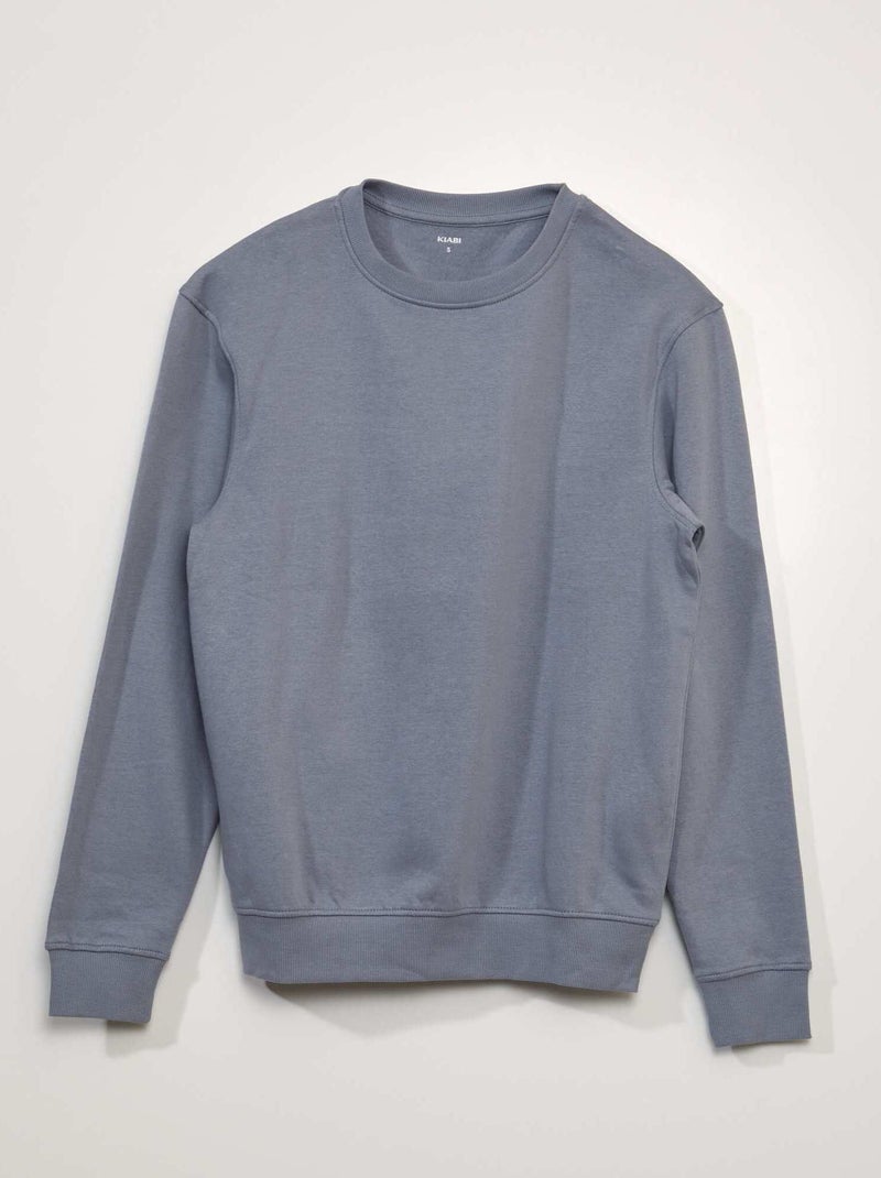 Sweatshirt em moletão lisa de gola redonda AZUL - Kiabi