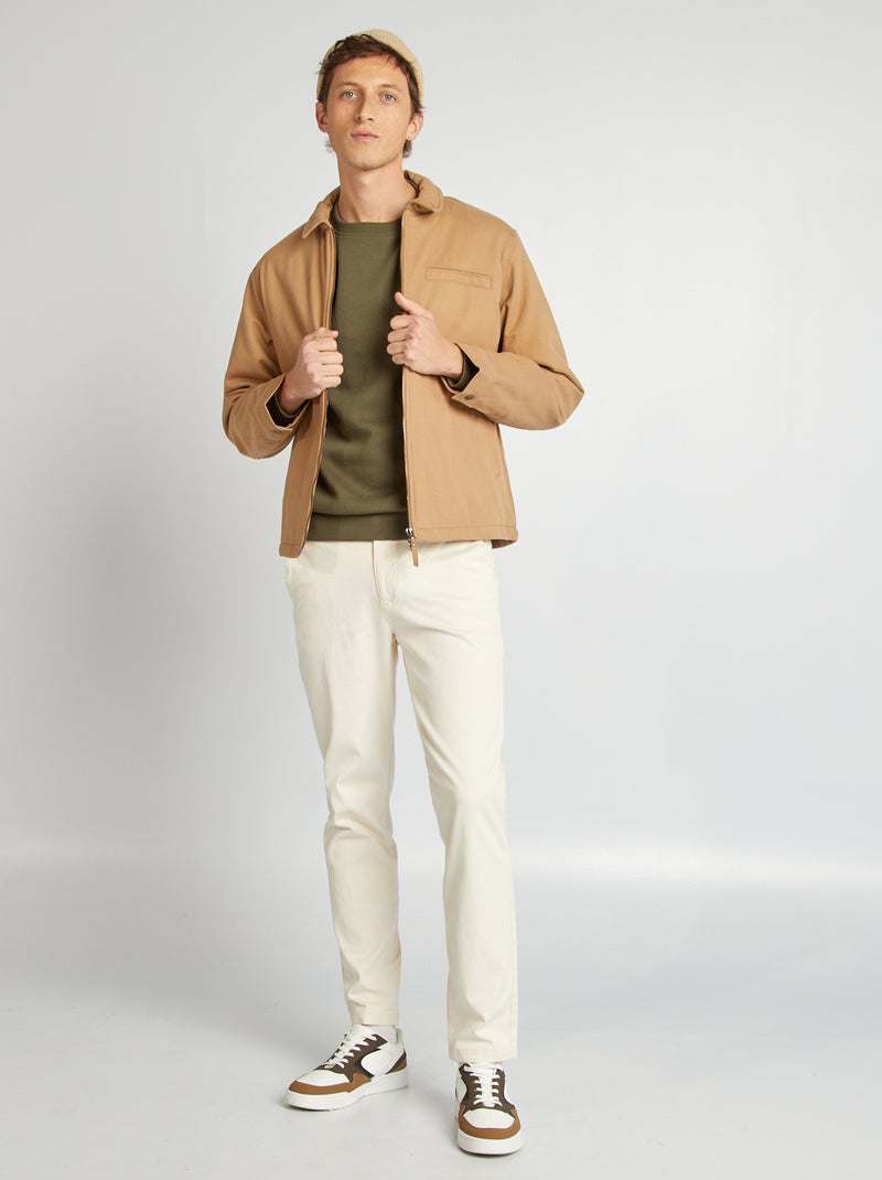 Sweatshirt em moletão lisa de gola redonda CAQUI - Kiabi