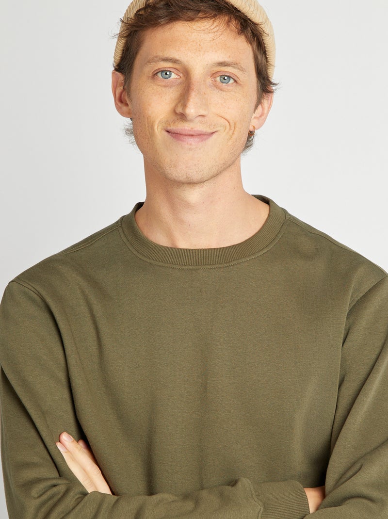 Sweatshirt em moletão lisa de gola redonda CAQUI - Kiabi