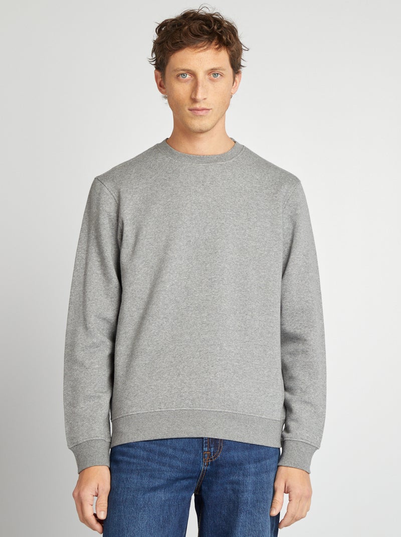 Sweatshirt em moletão lisa de gola redonda CINZA - Kiabi