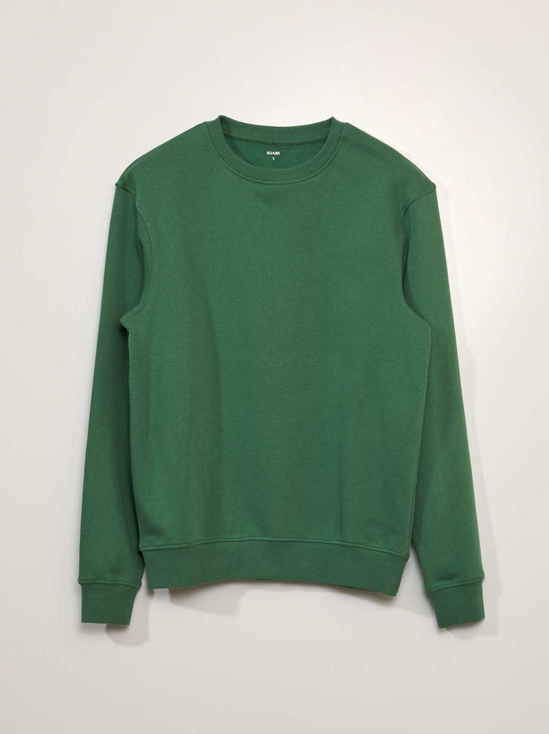 Sweatshirt em moletão lisa de gola redonda Verde - Kiabi