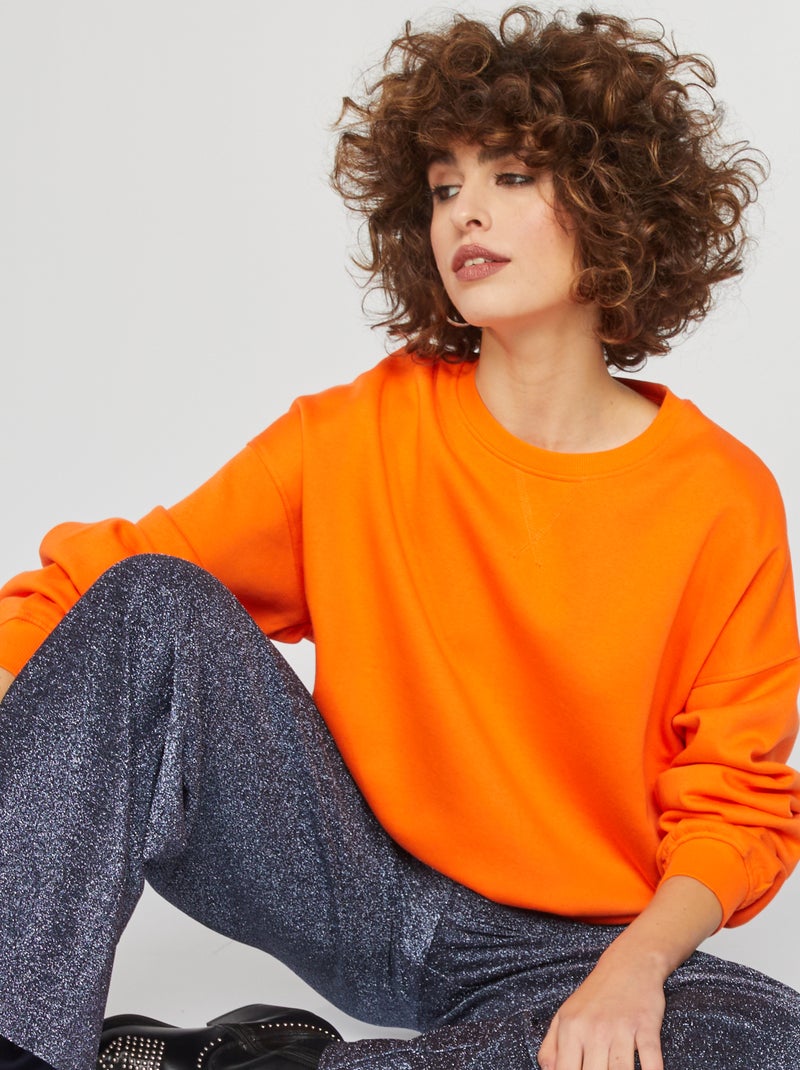 Sweatshirt em moletão lisa LARANJA - Kiabi