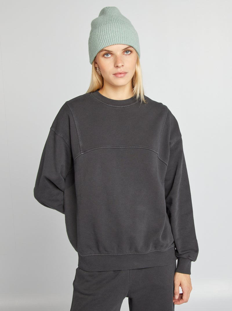 Sweatshirt em moletão lisa PRETO - Kiabi