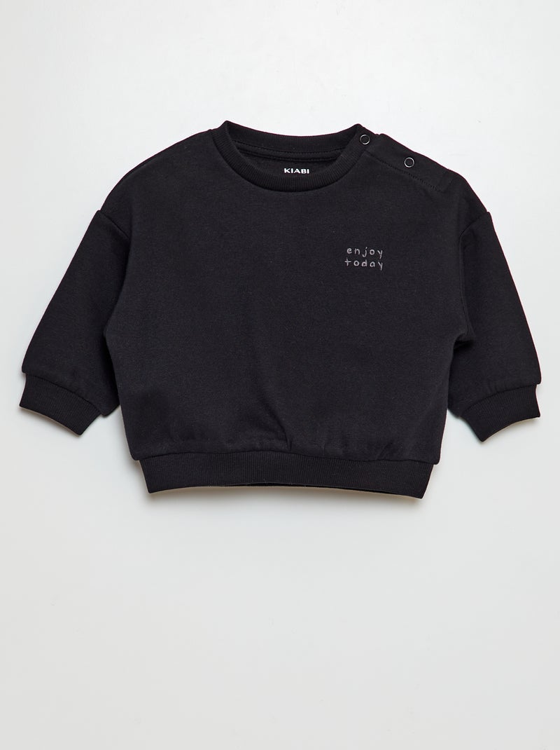 Sweatshirt em moletão lisa PRETO - Kiabi