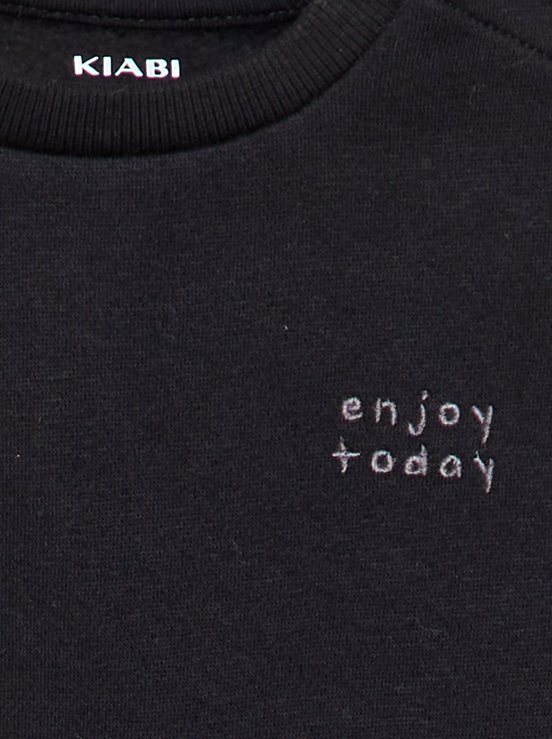 Sweatshirt em moletão lisa PRETO - Kiabi