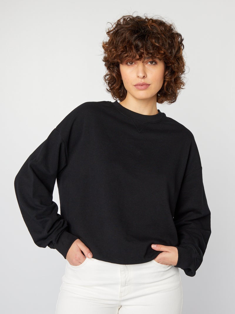 Sweatshirt em moletão lisa Preto - Kiabi