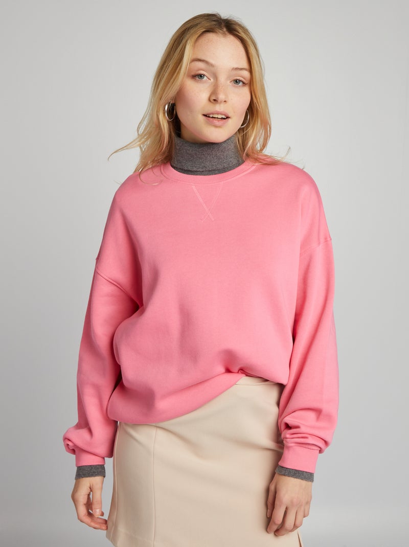 Sweatshirt em moletão lisa Rosa - Kiabi