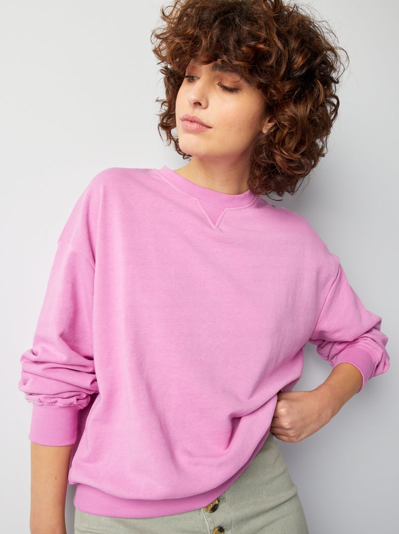 Sweatshirt em moletão lisa ROSA - Kiabi