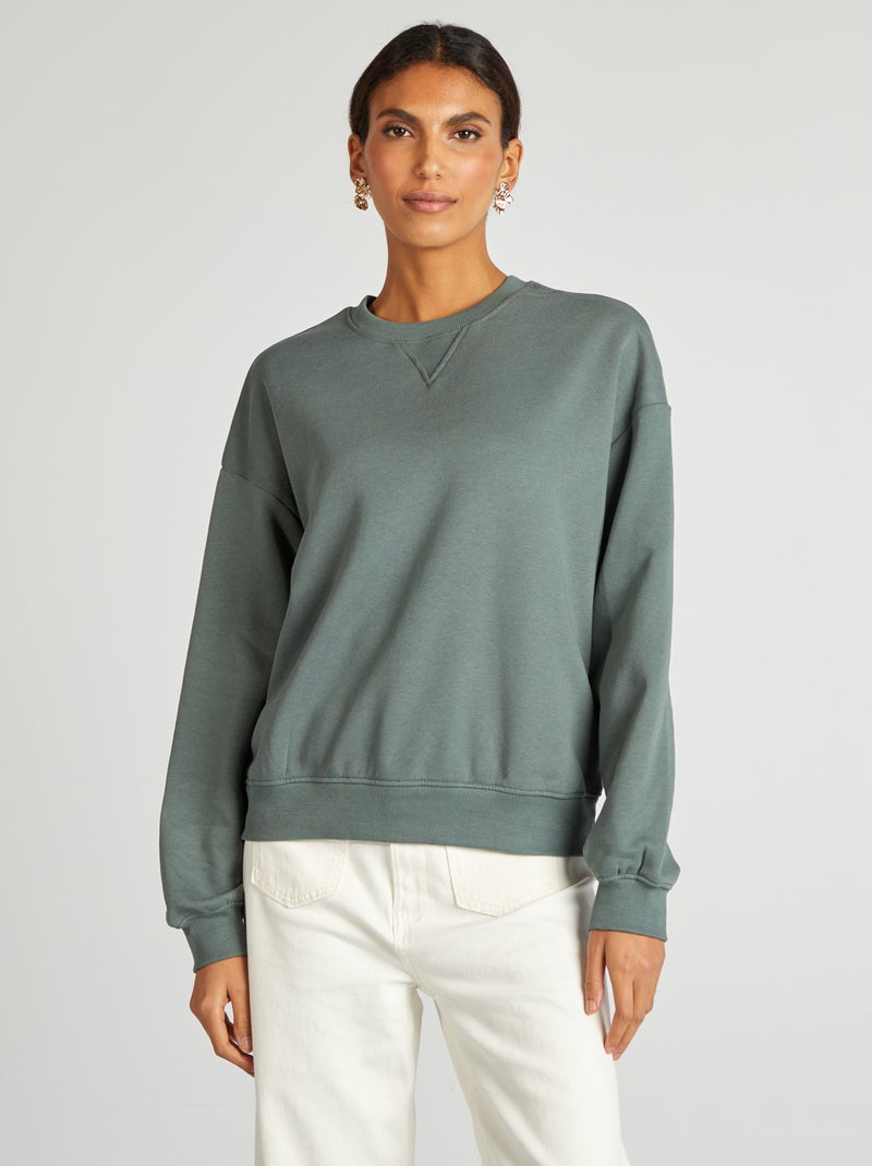 Sweatshirt em moletão lisa VERDE - Kiabi