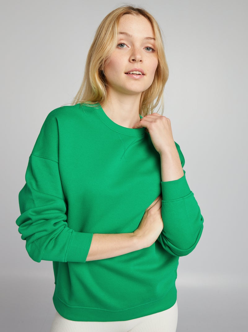 Sweatshirt em moletão lisa Verde Jardim - Kiabi