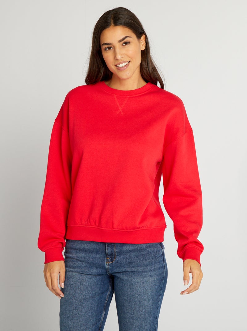 Sweatshirt em moletão lisa Vermelho - Kiabi