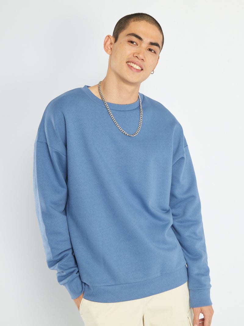 Sweatshirt em moletão liso AZUL - Kiabi