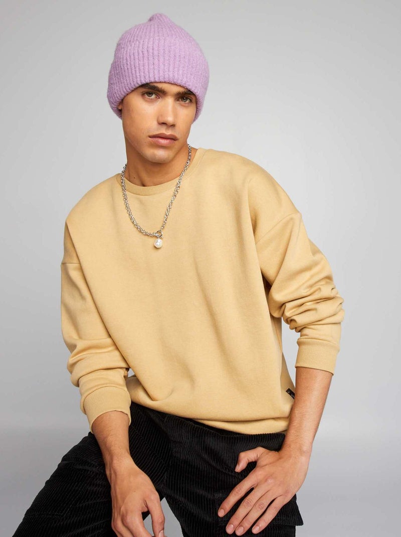 Sweatshirt em moletão liso BEGE - Kiabi