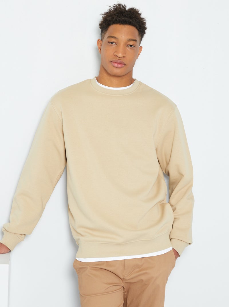 Sweatshirt em moletão liso BEGE - Kiabi