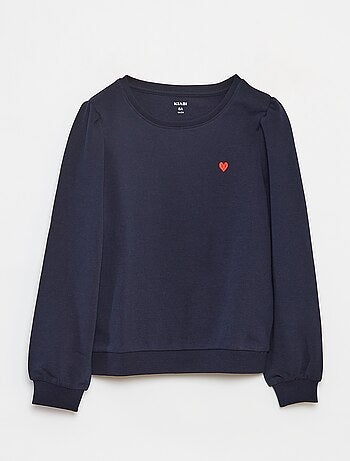 Sweatshirt em moletão liso com coração bordado