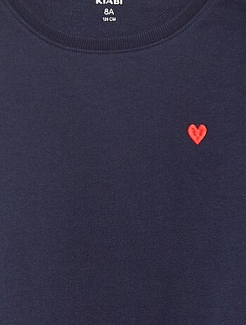 Sweatshirt em moletão liso com coração bordado
