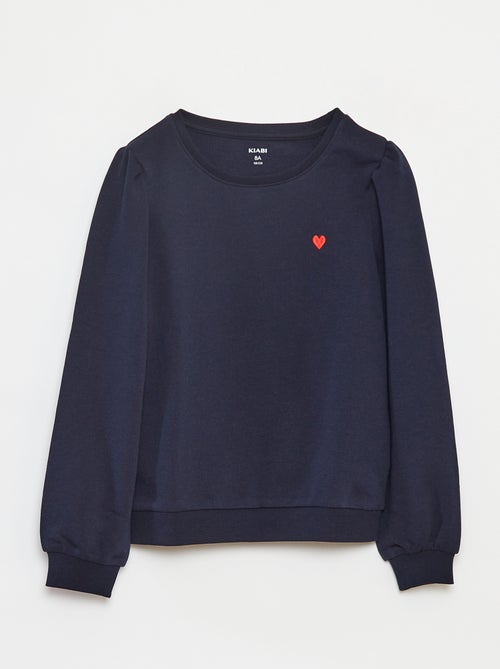 Sweatshirt em moletão liso com coração bordado - Kiabi