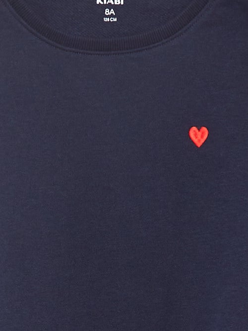 Sweatshirt em moletão liso com coração bordado - Kiabi
