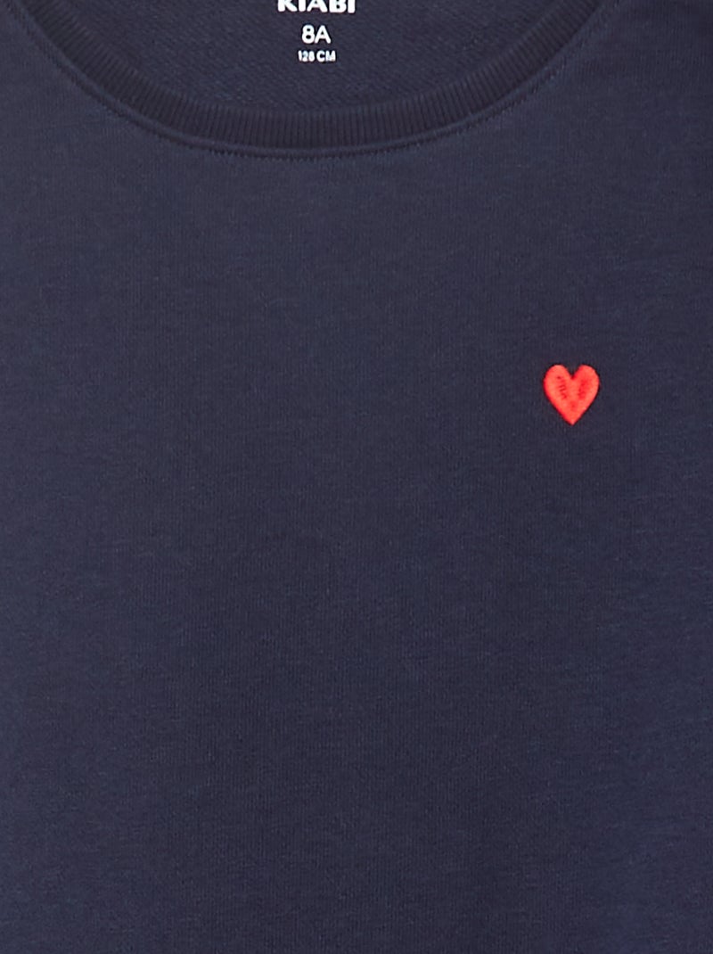 Sweatshirt em moletão liso com coração bordado Azul - Kiabi