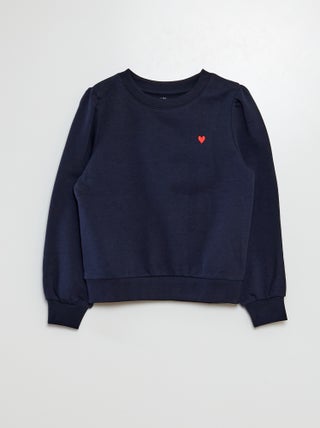 Sweatshirt em moletão liso com coração bordado