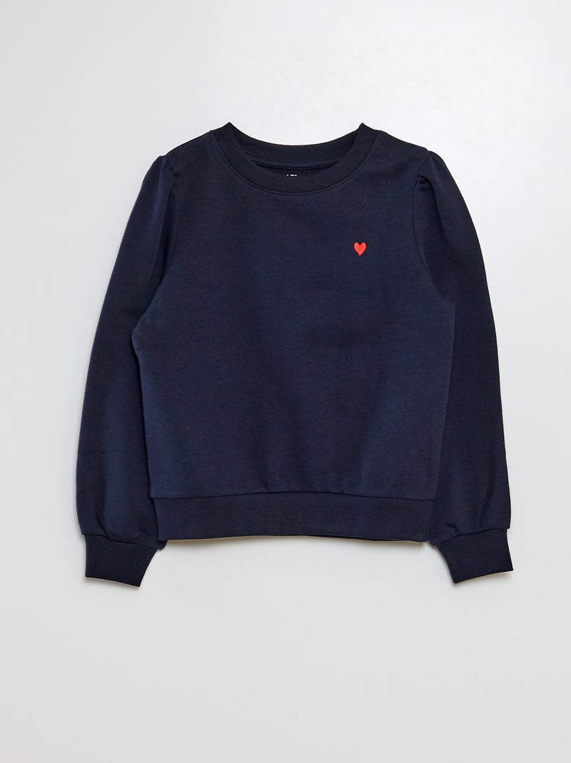Sweatshirt em moletão liso com coração bordado AZUL - Kiabi