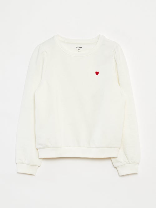 Sweatshirt em moletão liso com coração bordado - Kiabi