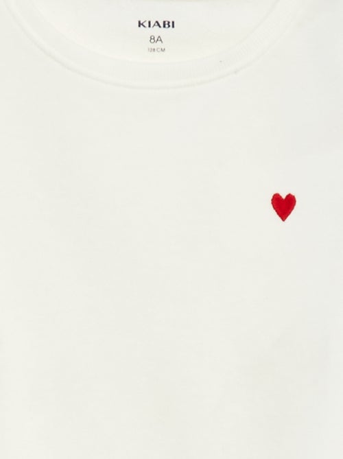 Sweatshirt em moletão liso com coração bordado - Kiabi