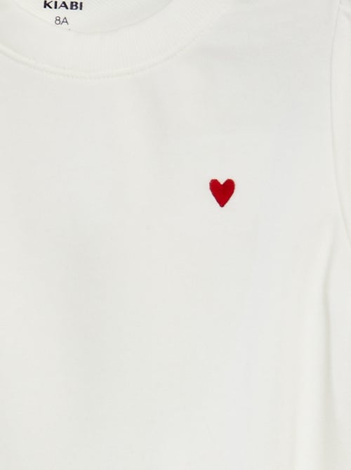 Sweatshirt em moletão liso com coração bordado - Kiabi