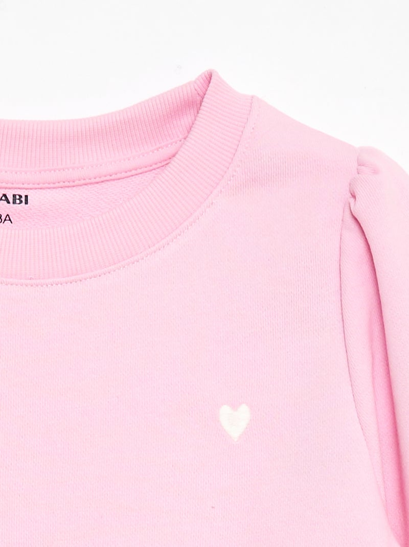 Sweatshirt em moletão liso com coração bordado Rosa - Kiabi