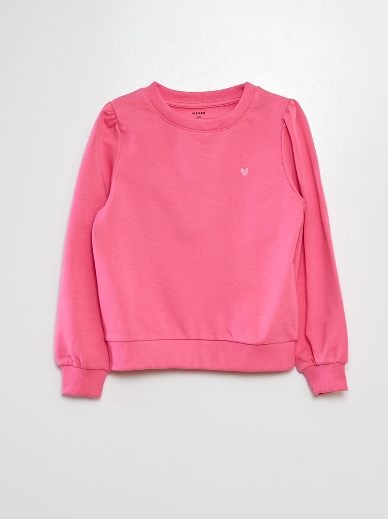 Sweatshirt em moletão liso com coração bordado ROSA - Kiabi