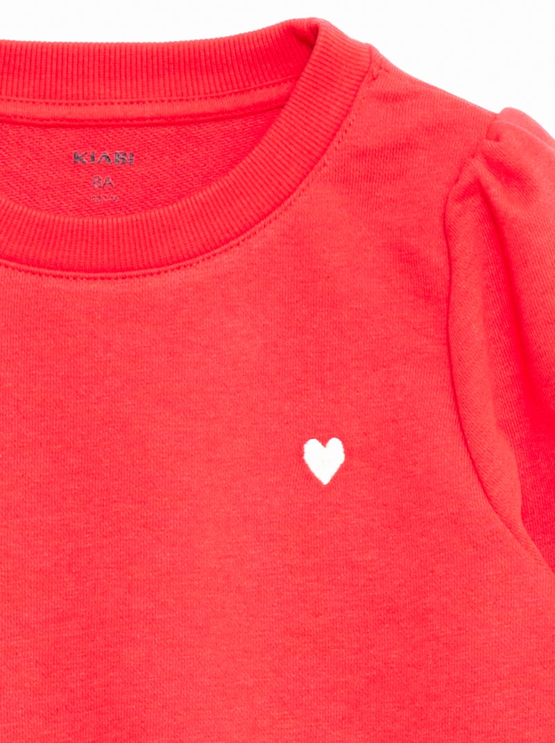 Sweatshirt em moletão liso com coração bordado Vermelho - Kiabi