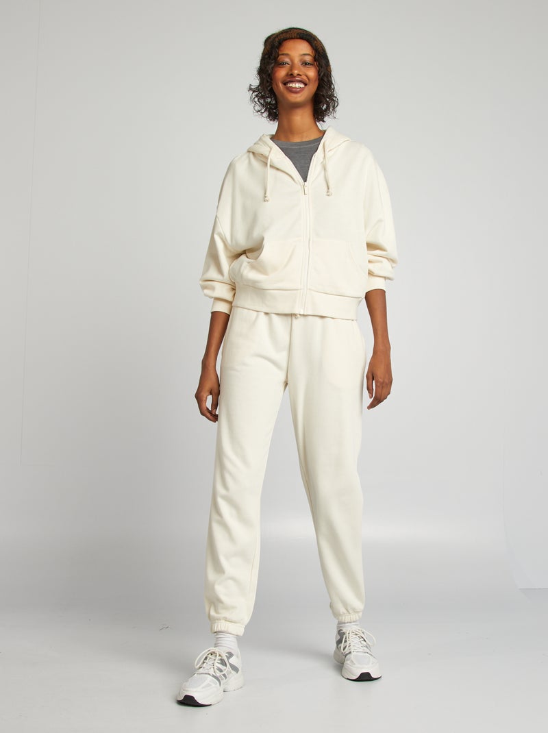 Sweatshirt em moletão liso com fecho e capuz BEGE - Kiabi