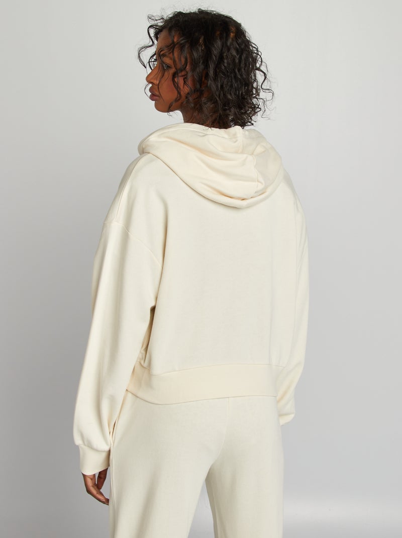 Sweatshirt em moletão liso com fecho e capuz BEGE - Kiabi