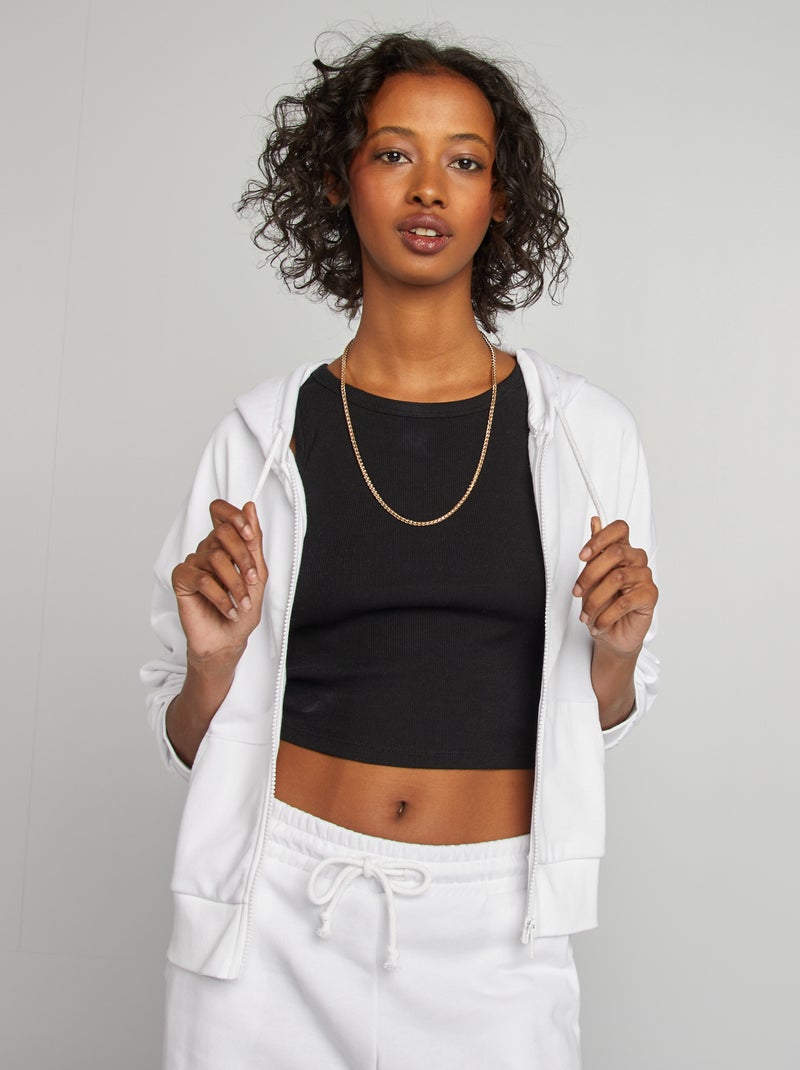 Sweatshirt em moletão liso com fecho e capuz Branco - Kiabi