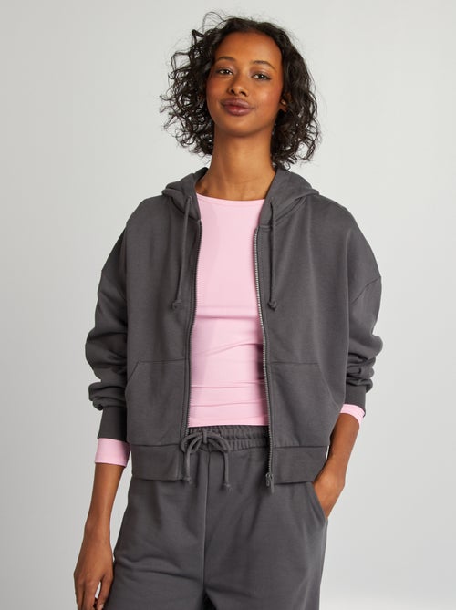 Sweatshirt em moletão liso com fecho e capuz - Kiabi