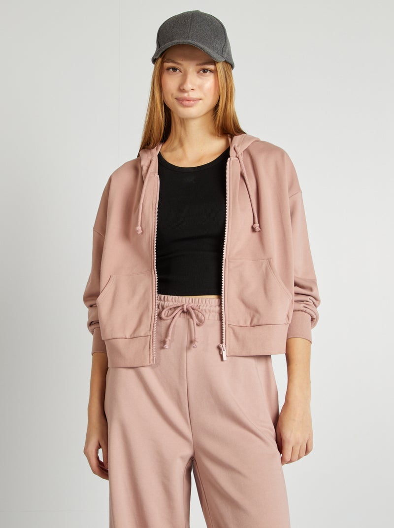 Sweatshirt em moletão liso com fecho e capuz ROSA - Kiabi