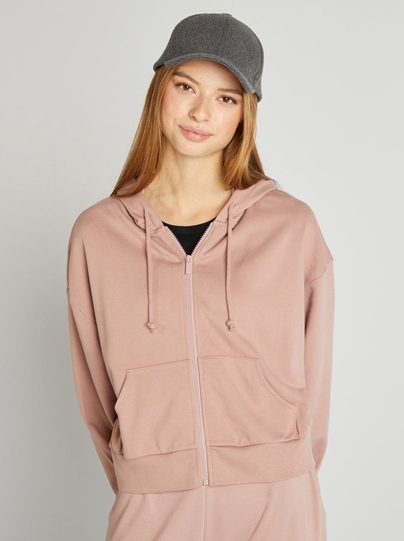 Sweatshirt em moletão liso com fecho e capuz ROSA - Kiabi