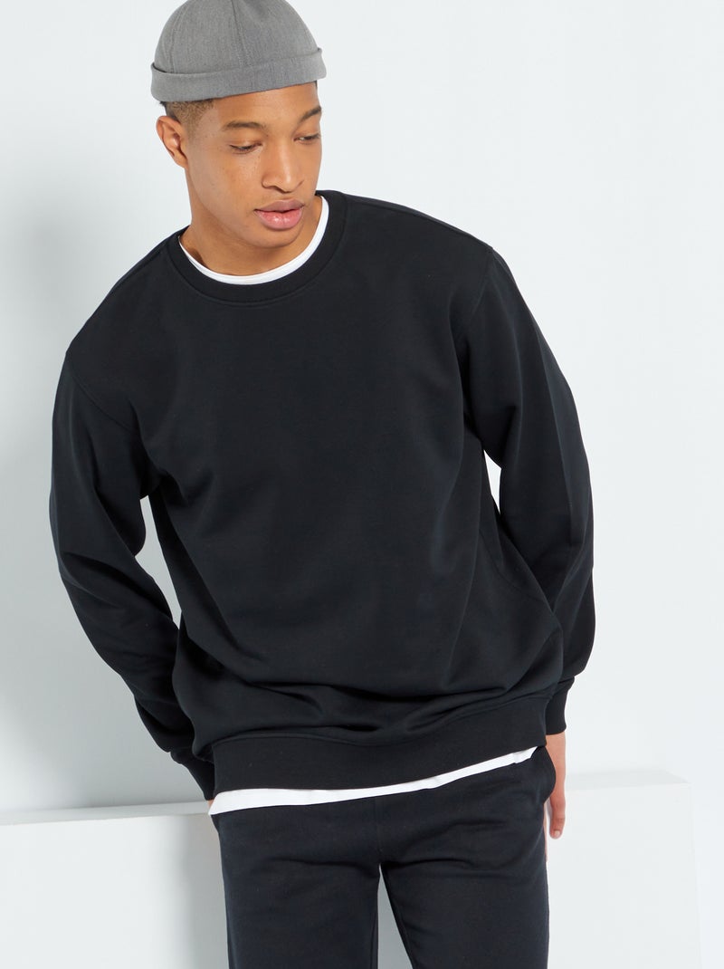 Sweatshirt em moletão liso Preto - Kiabi