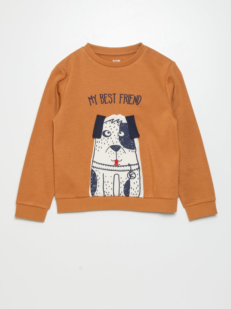 Sweatshirt em moletão lúdico CASTANHO - Kiabi