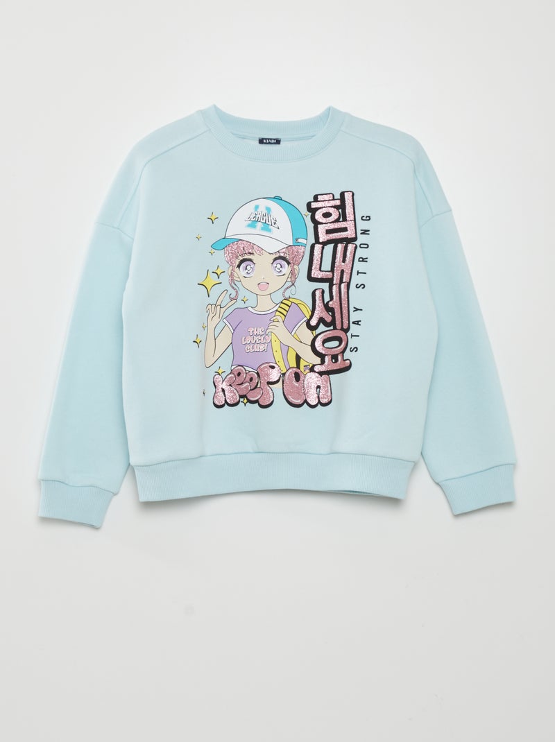 Sweatshirt em moletão 'manga' AZUL - Kiabi