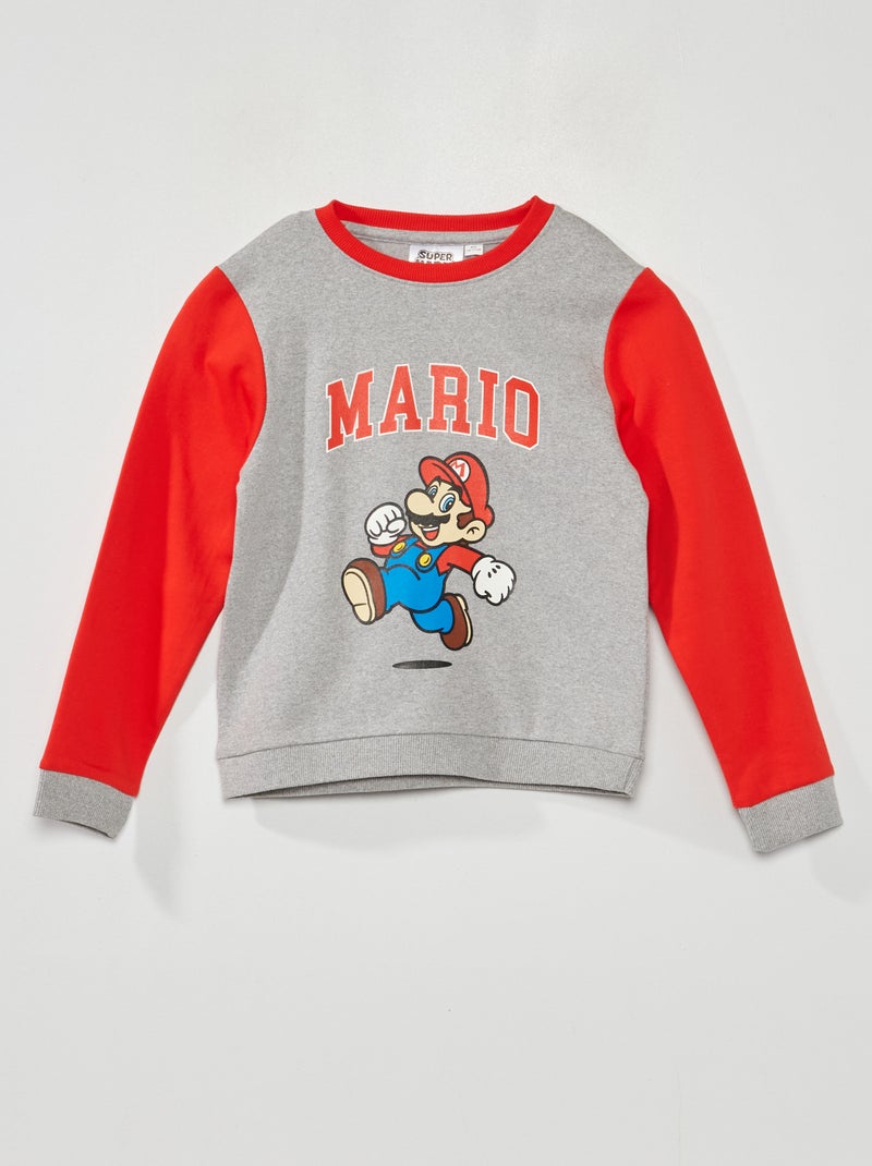 Sweatshirt em moletão 'Mário'  - Cinza/ Vermelho - Kiabi