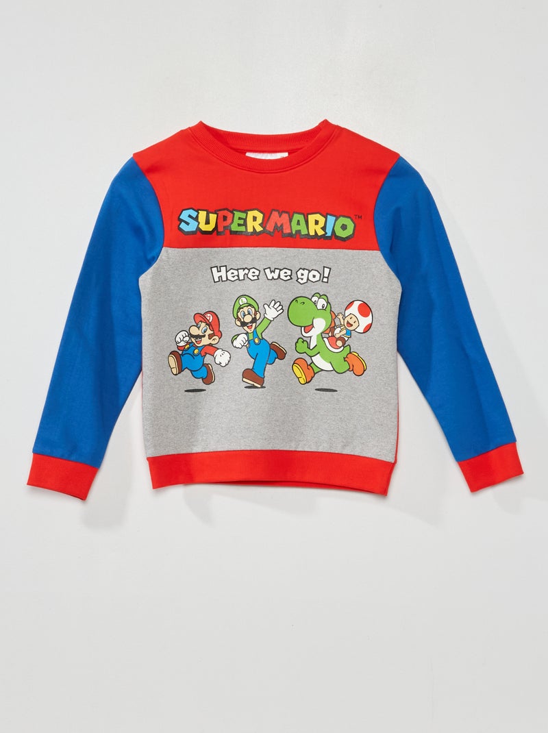 Sweatshirt em moletão 'Mário'  - Vermelho/ Azul - Kiabi