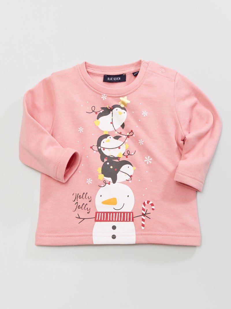 Sweatshirt em moletão 'Pinguins' Rosa - Kiabi