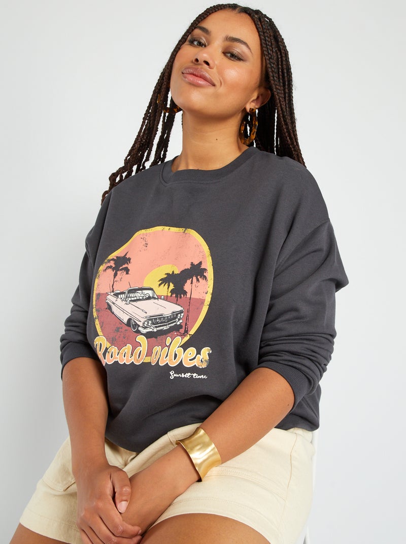 Sweatshirt em moletão PRETO - Kiabi