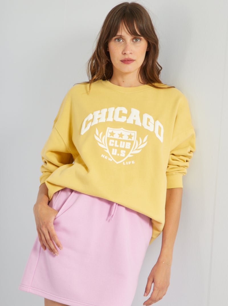 Sweatshirt em moletão tipo universidade americana AMARELO - Kiabi