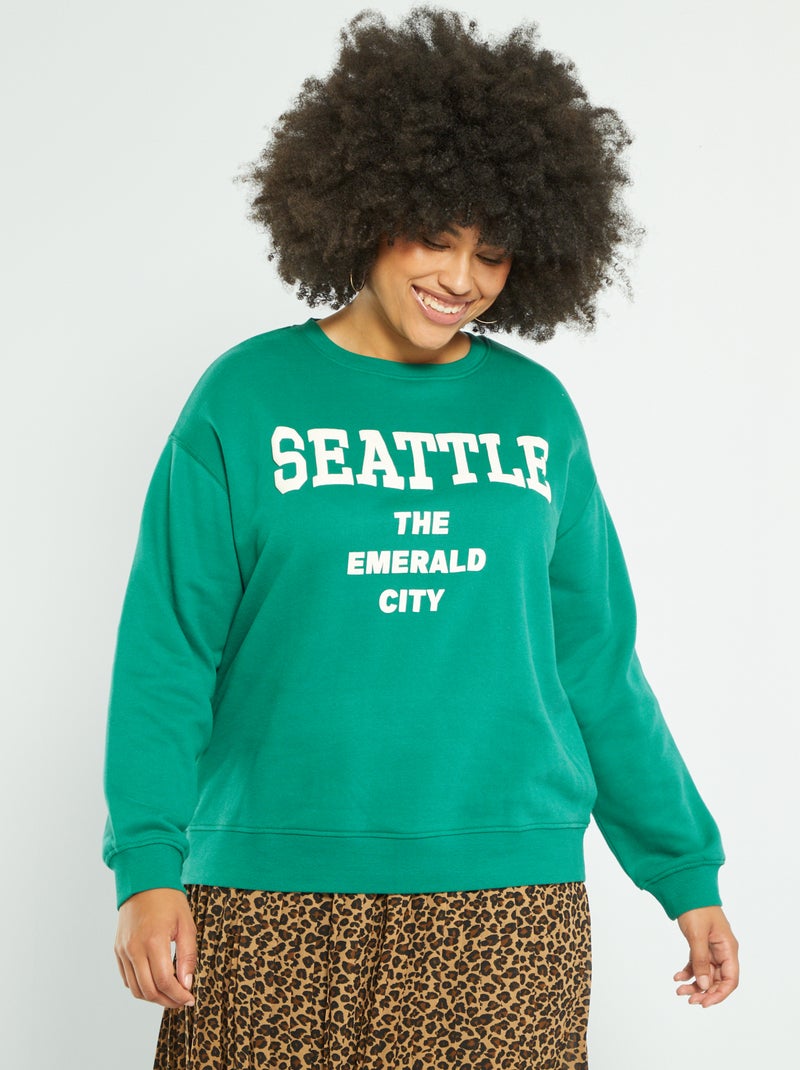 Sweatshirt em moletão tipo universidade americana VERDE - Kiabi