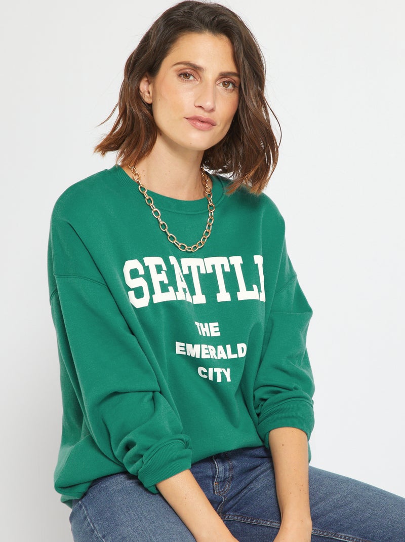 Sweatshirt em moletão tipo universidade americana VERDE - Kiabi